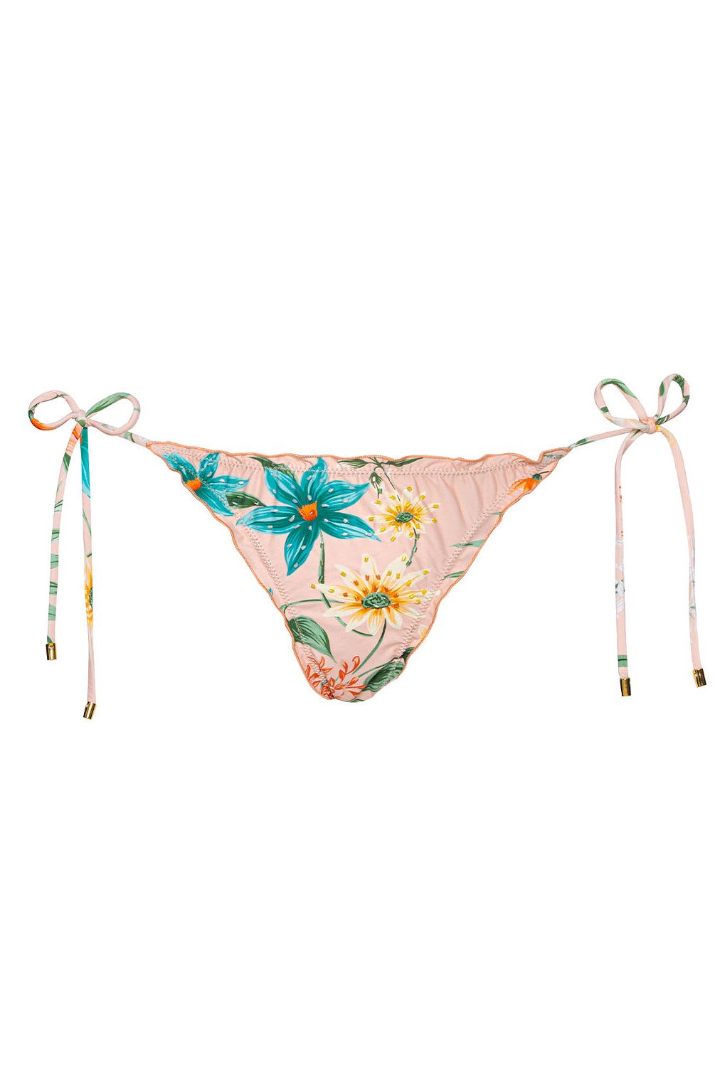 Botanica Embroidered Lettuce Edge Tie Side Bottom bikini with floral print and adjustable ties.