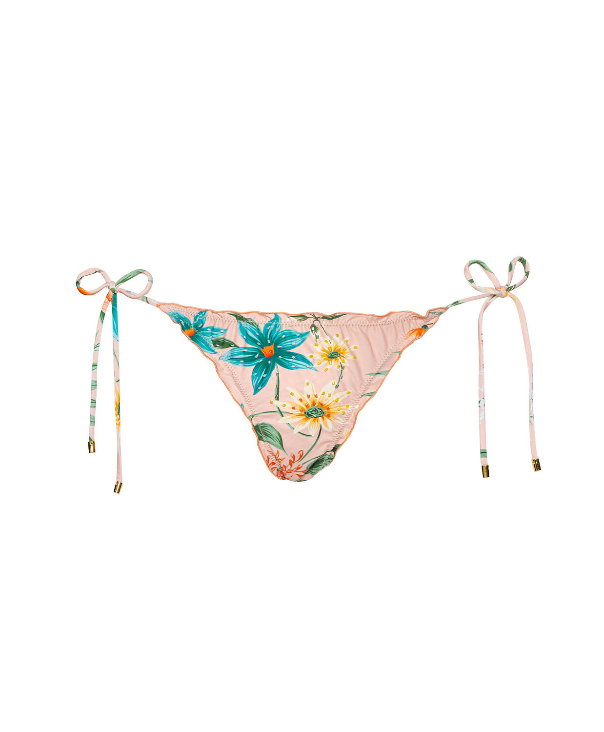 Botanica Embroidered Lettuce Edge Tie Side Bottom bikini with floral print and adjustable ties.