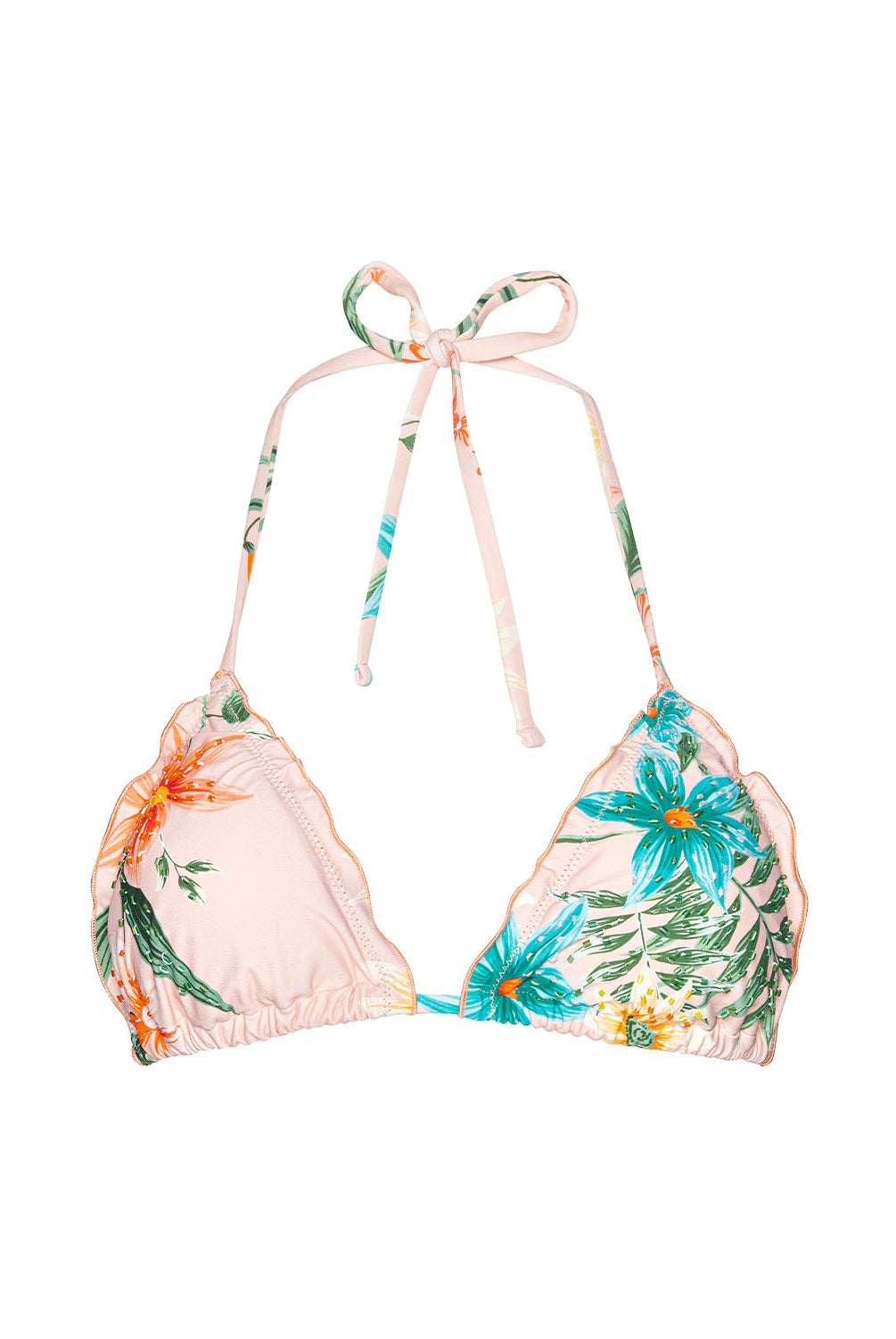 Botanica Embroidered Lettuce Edge Triangle Top featuring floral print and playful lettuce trim.