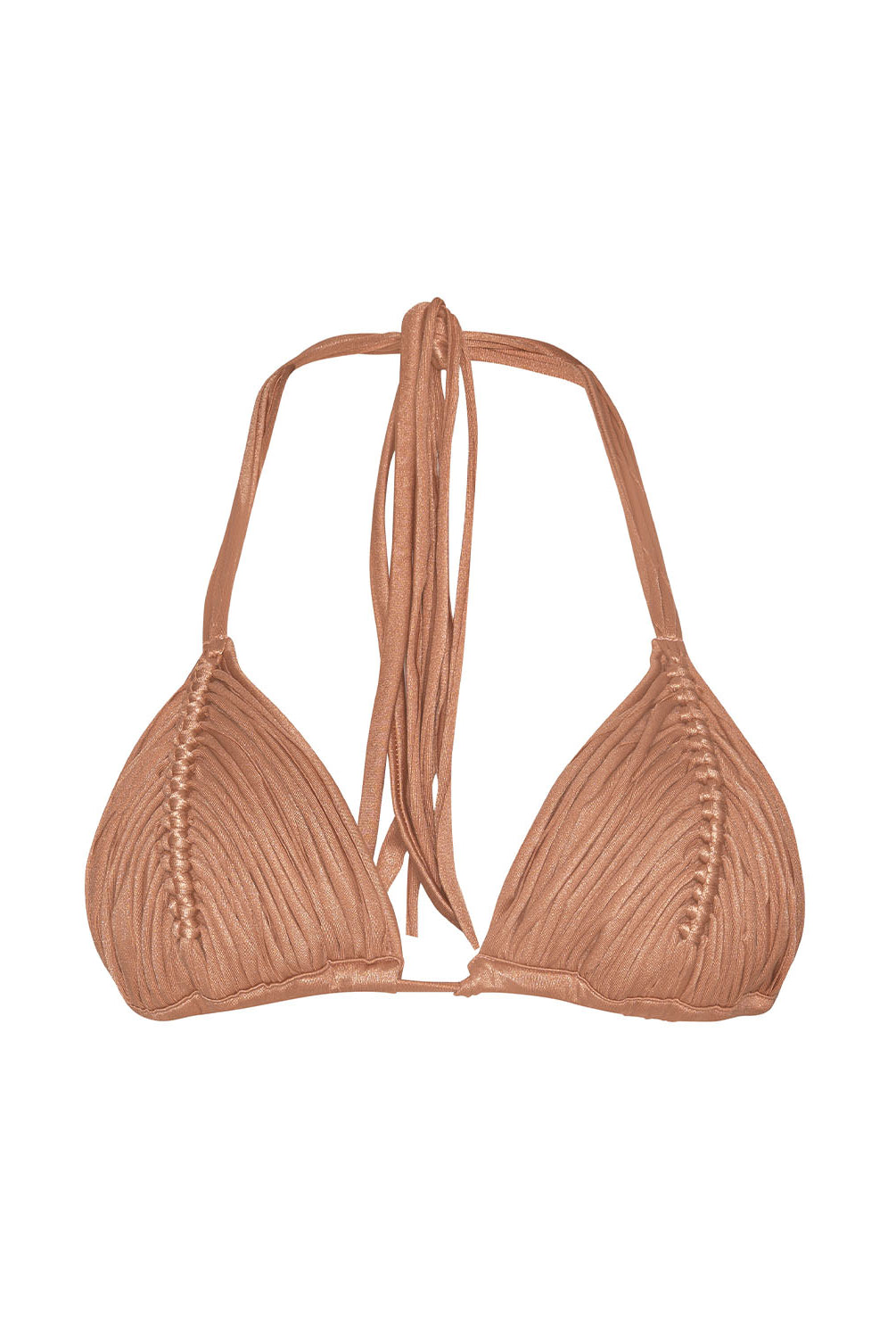 Carmel Isla Triangle Top macramé bikini top in a caramel shade with handwoven detailing.