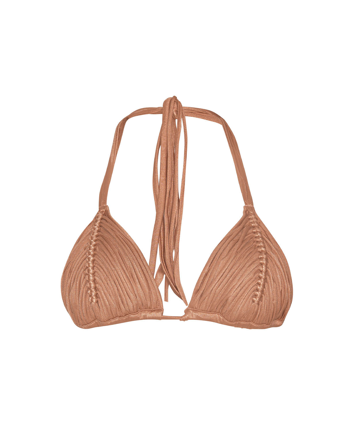 Carmel Isla Triangle Top macramé bikini top in a caramel shade with handwoven detailing.