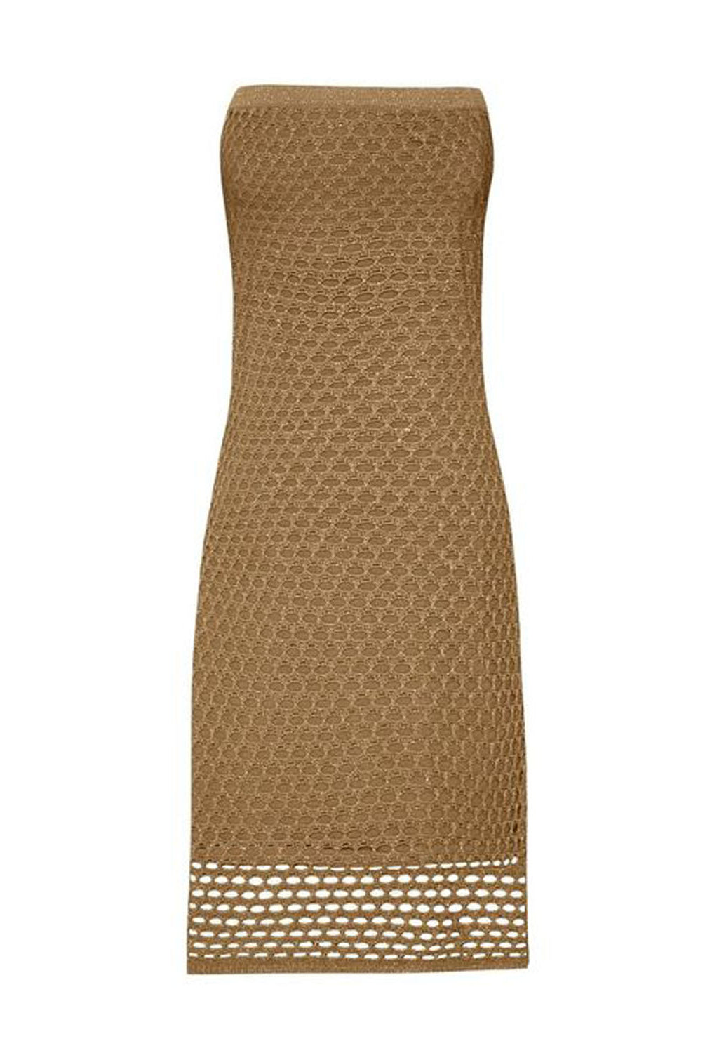 Copper Tessa Dress with macramé netting and gold lurex detailing.