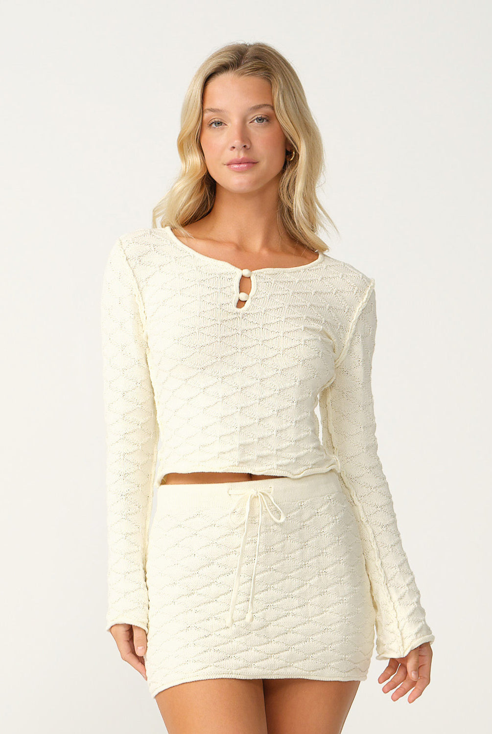 Cream Olive Crochet Short Skirt with adjustable tie waist