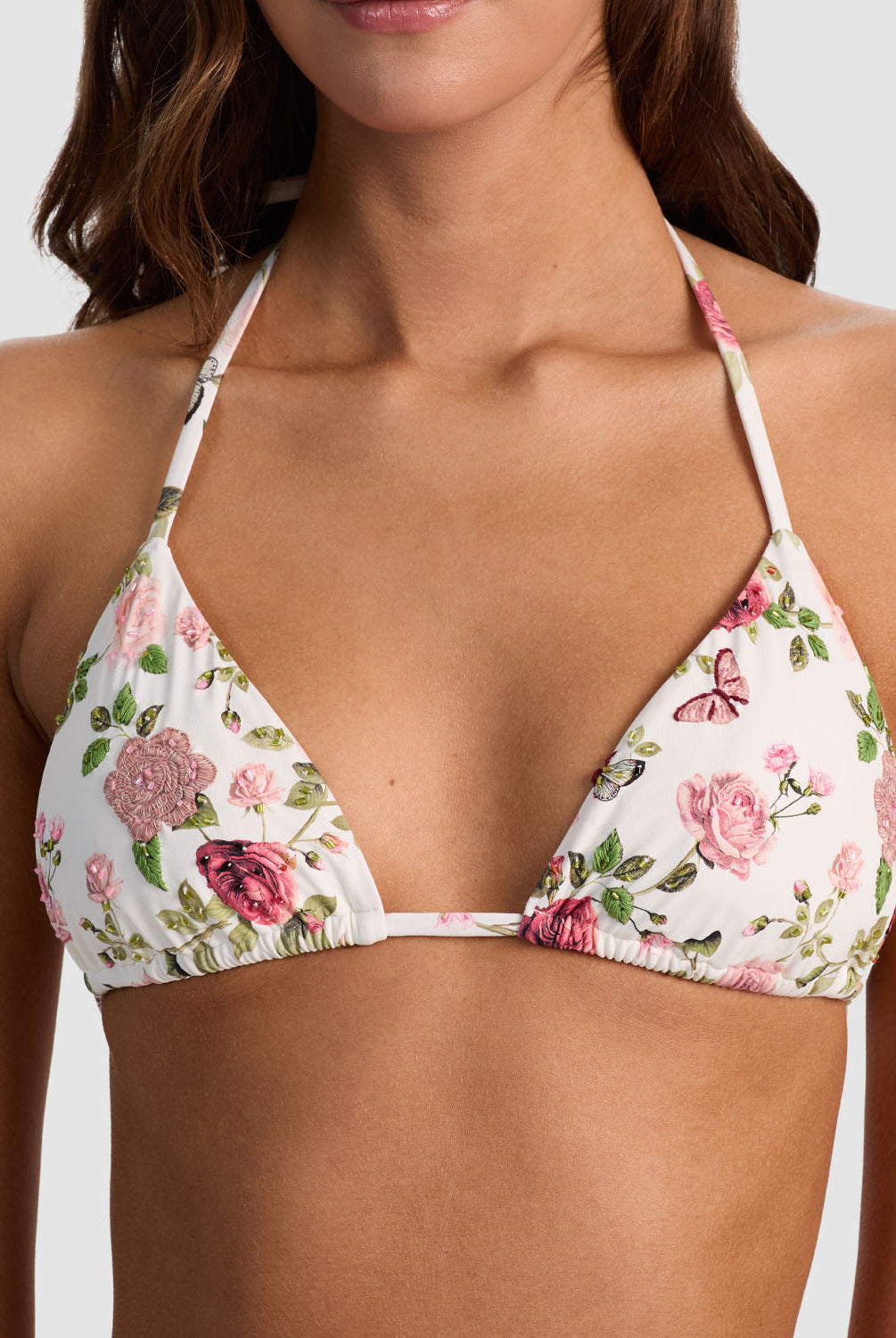 English Rose Embroidered Triangle Top with delicate floral embroidery and classic triangle silhouette