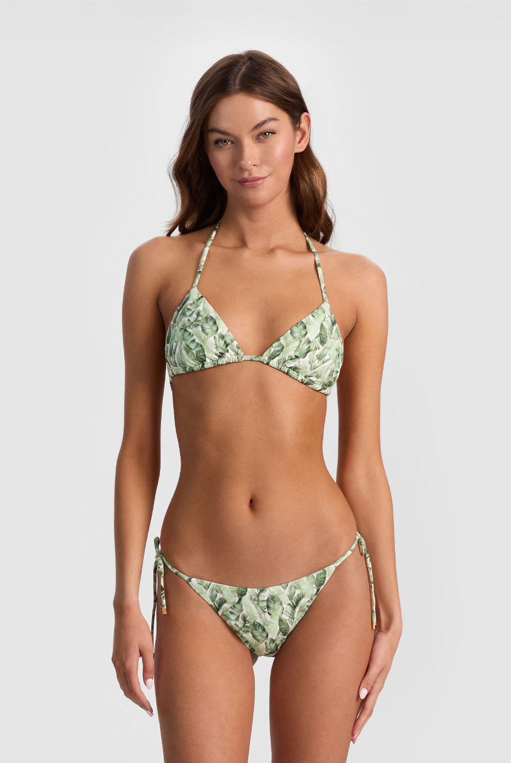 Floral Palm Tie Side Bottom bikini bottoms with tropical print and adjustable side ties