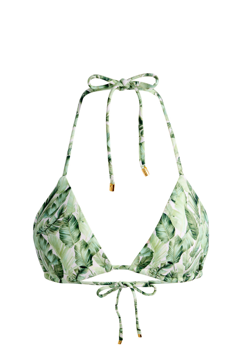 Floral Palm Triangle Top with tropical palm print and classic triangle silhouette