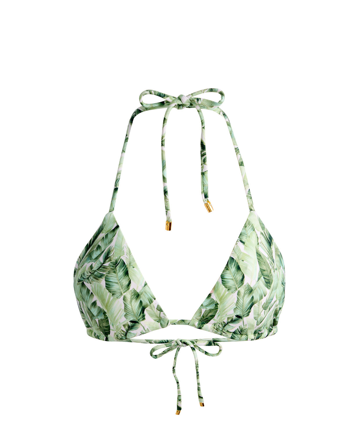 Floral Palm Triangle Top with tropical palm print and classic triangle silhouette