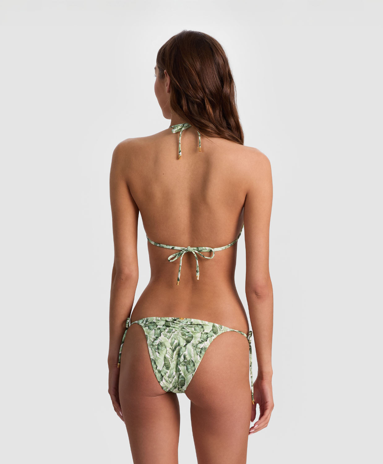 Floral Palm Triangle Top with tropical palm print and classic triangle silhouette