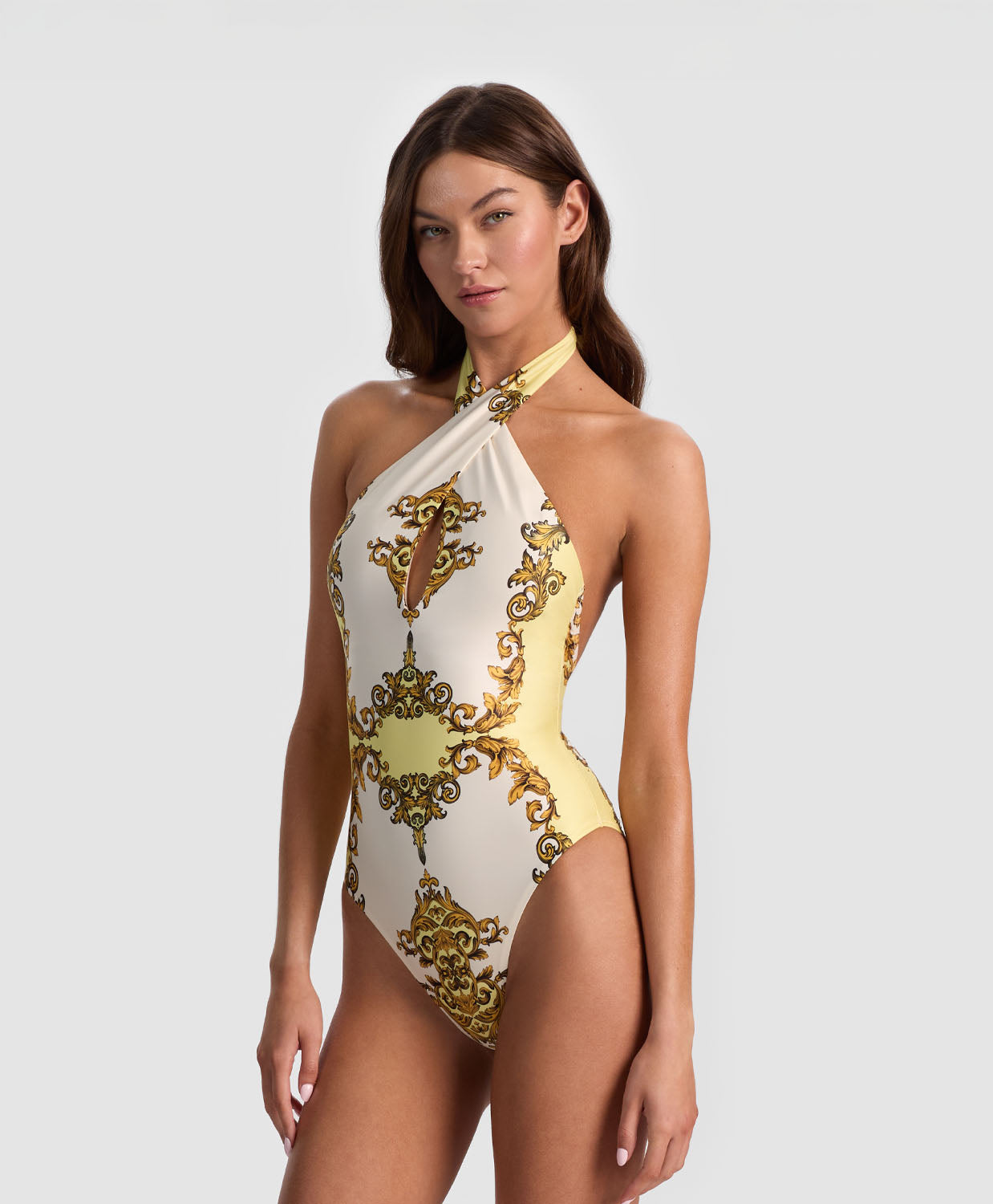 Golden Coast Cross Front One Piece strapless swimsuit with cross-front detail and flattering cut