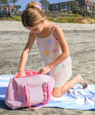 Kids Heart Olivia Cover Up – crochet knit dress with pastel rainbow hearts, light and playful for sunny adventures.