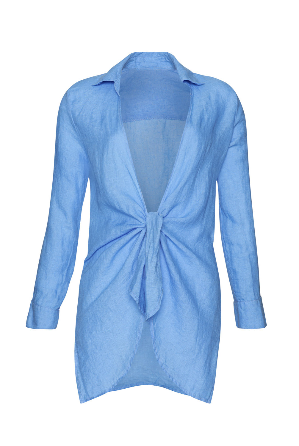 Blueberry Linen Millie Tie Cover Up, a lightweight linen beach cover-up with a tie closure