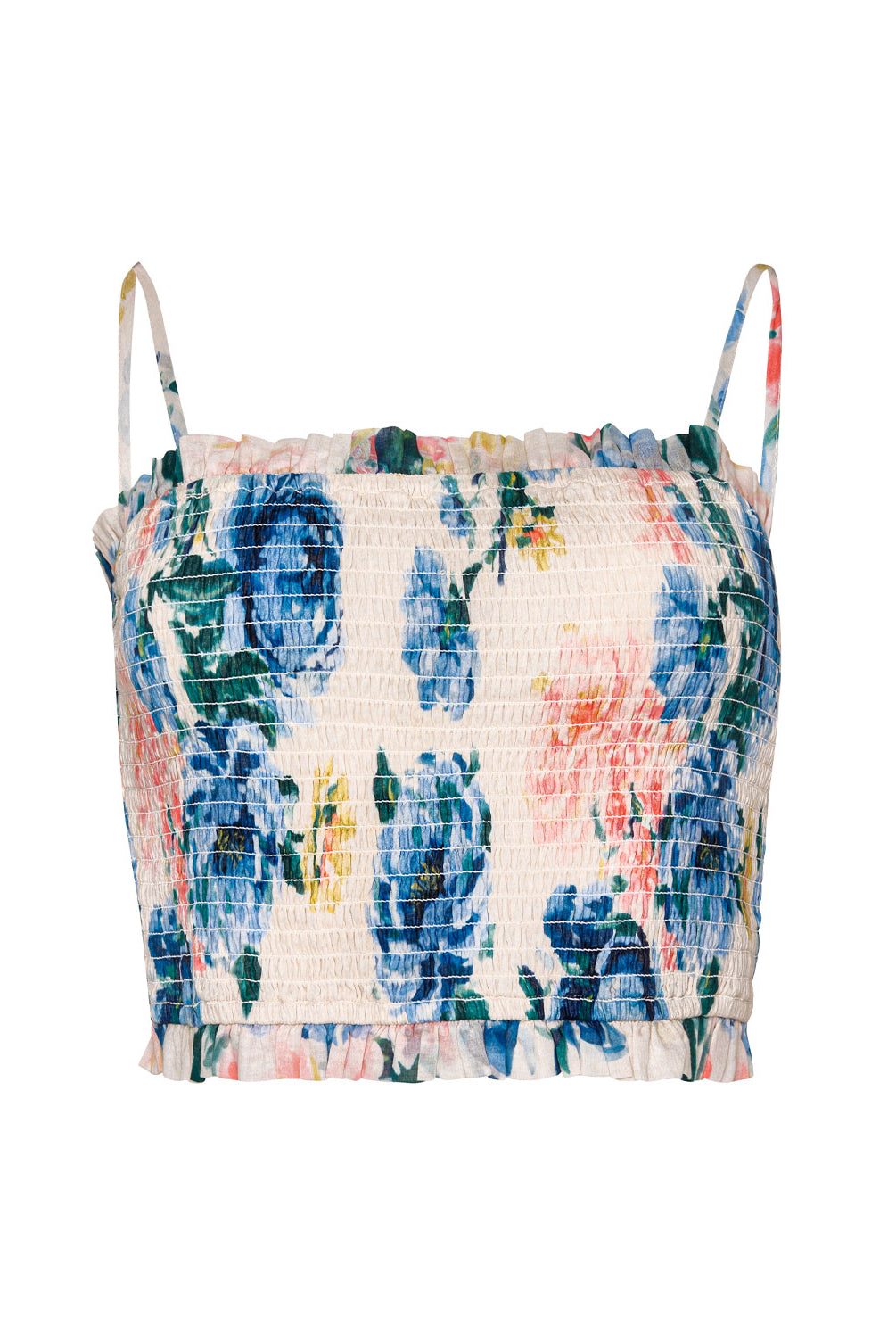 Blossom Elsie Smocked Top floral cropped tank with smocked bodice and tie-shoulder bows