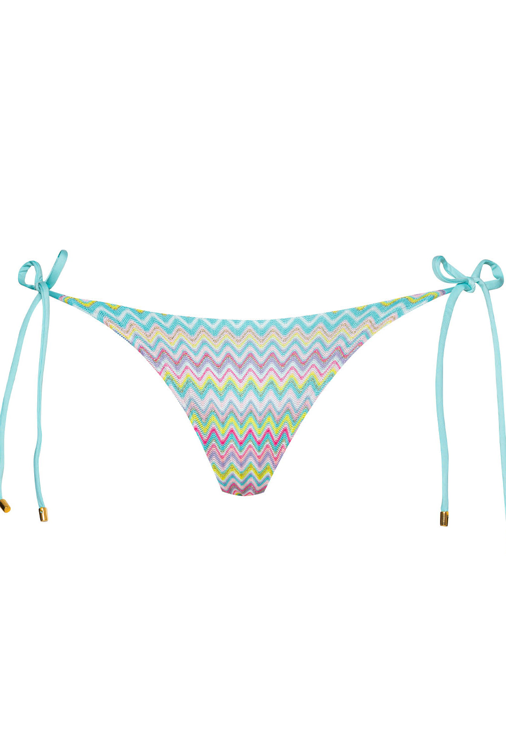 Love Spell Tie Side Bottom bikini bottom with shimmering pastel chevron print, low-rise fit, and adjustable side ties.
