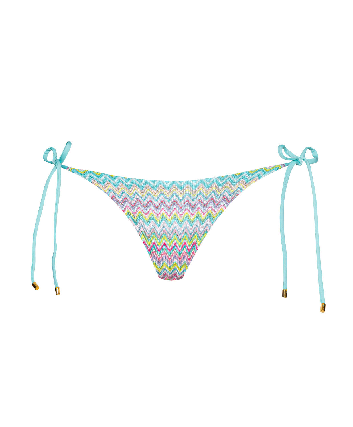 Love Spell Tie Side Bottom bikini bottom with shimmering pastel chevron print, low-rise fit, and adjustable side ties.