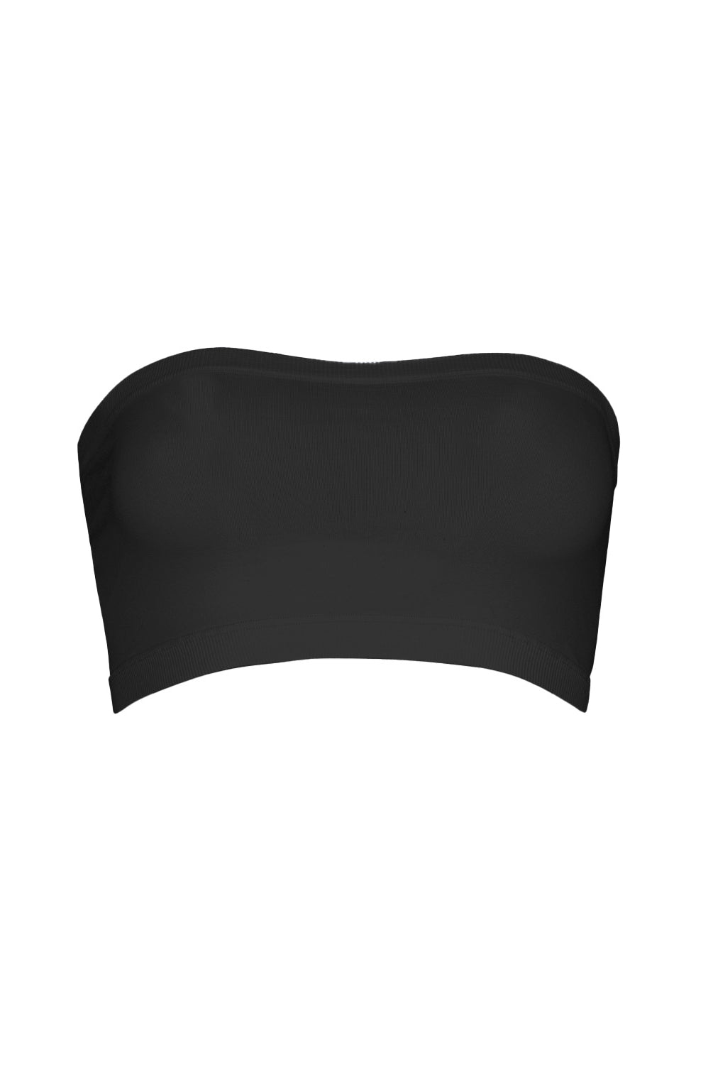 A woman wearing luxe layers midnight bandeau standing against a white wall.