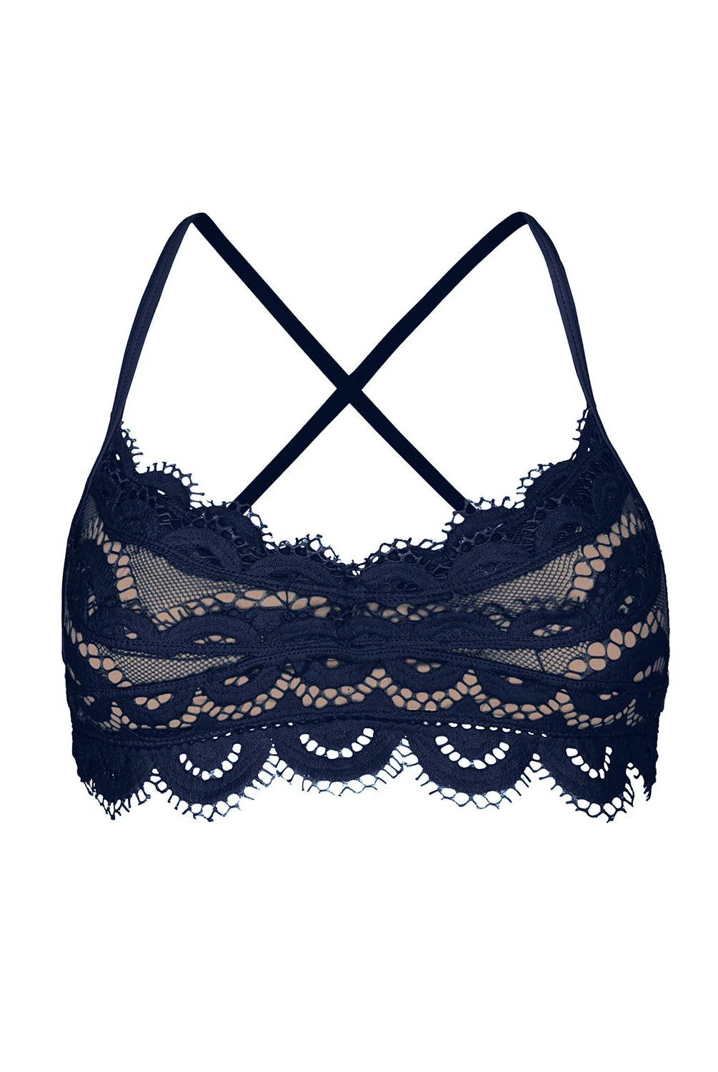 Pacific Lace bralette bikini top made of hand-cut lace, featuring delicate crossed back straps