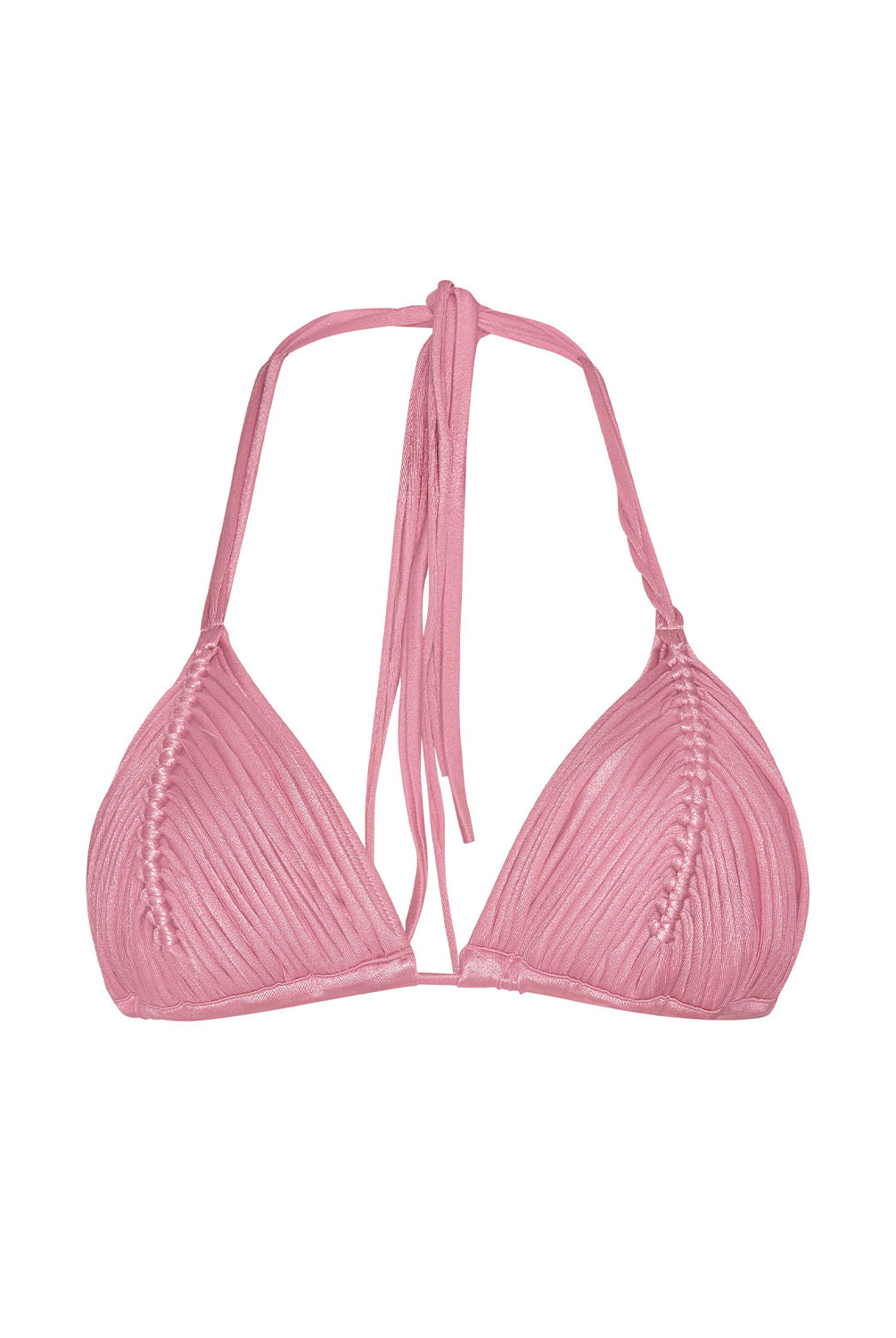 Pink Pearl Isla Triangle Top with handwoven macramé detailing in a classic triangle bikini style
