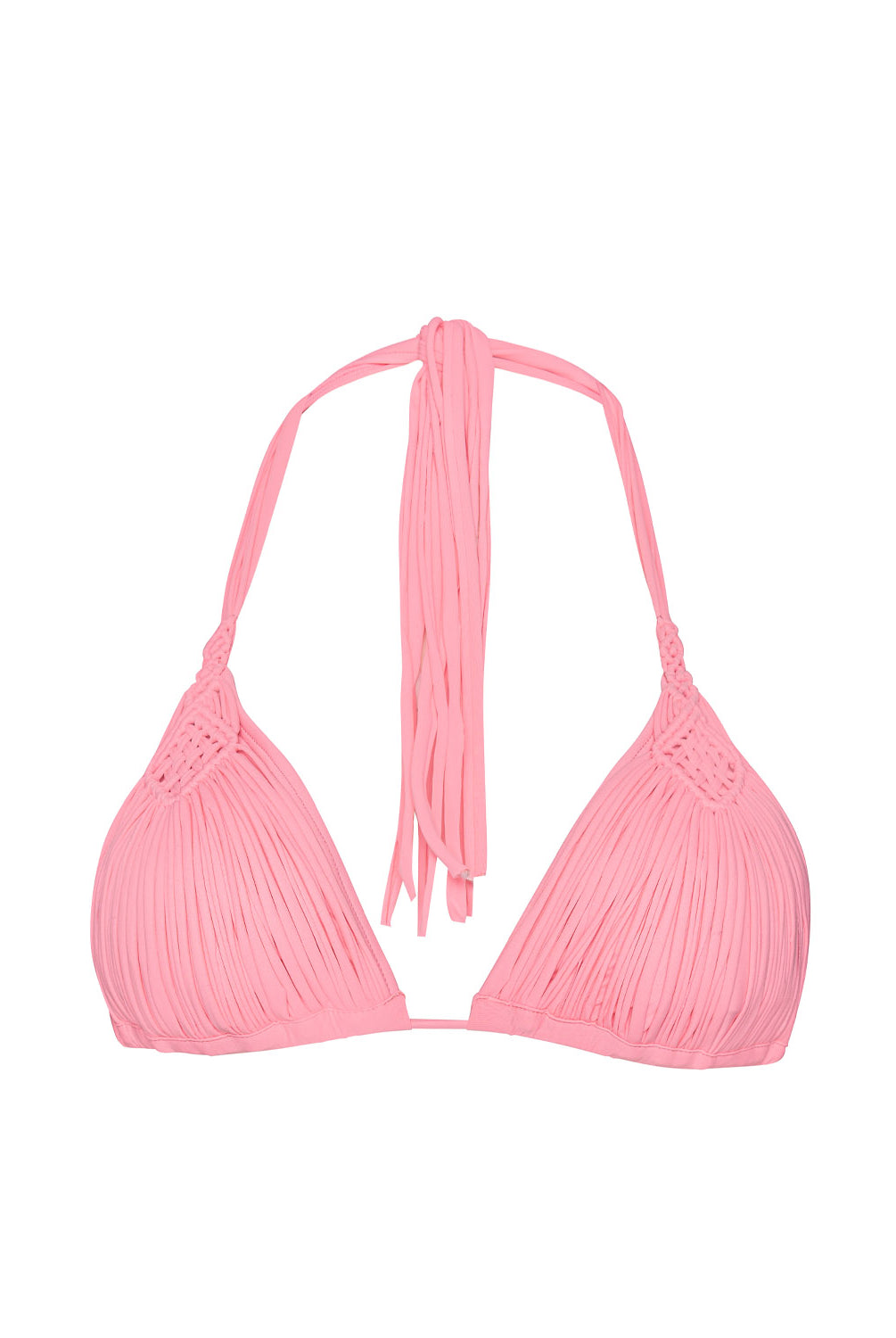 Pitaya Mila Triangle Top soft pink triangle bikini top with adjustable straps and handwoven macramé details