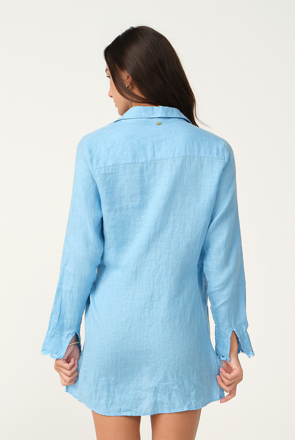 Powder Cloud Lily Cover Up with lace-trimmed sleeves