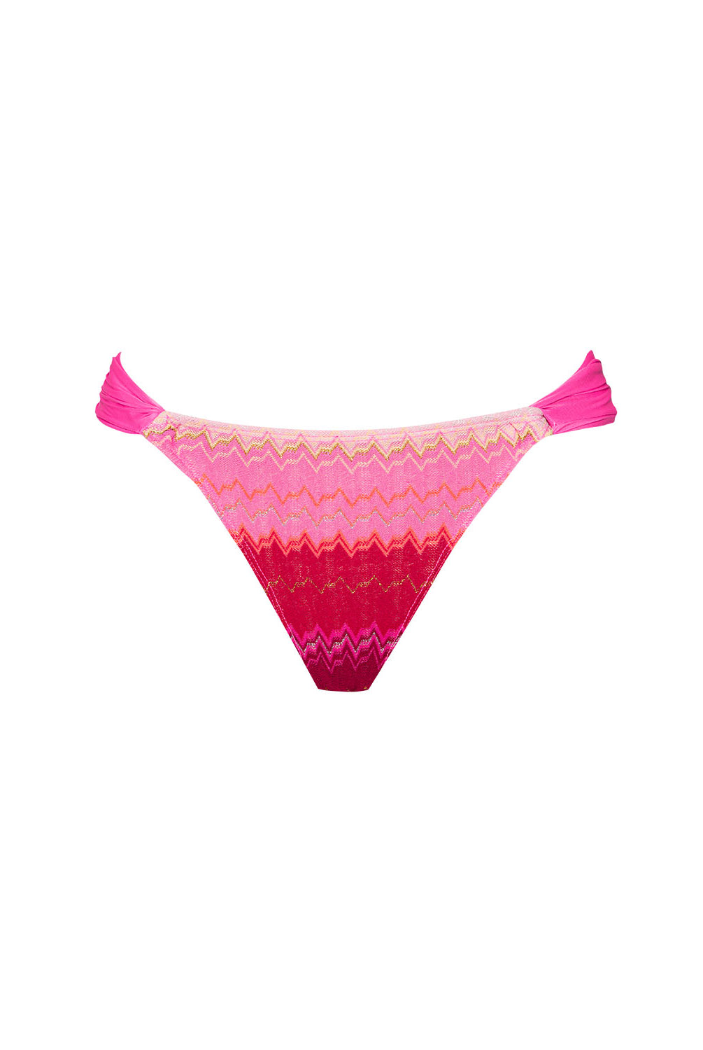 Scarlette High-waisted fanned bikini bottom in chevron pink and red with gold shimmer