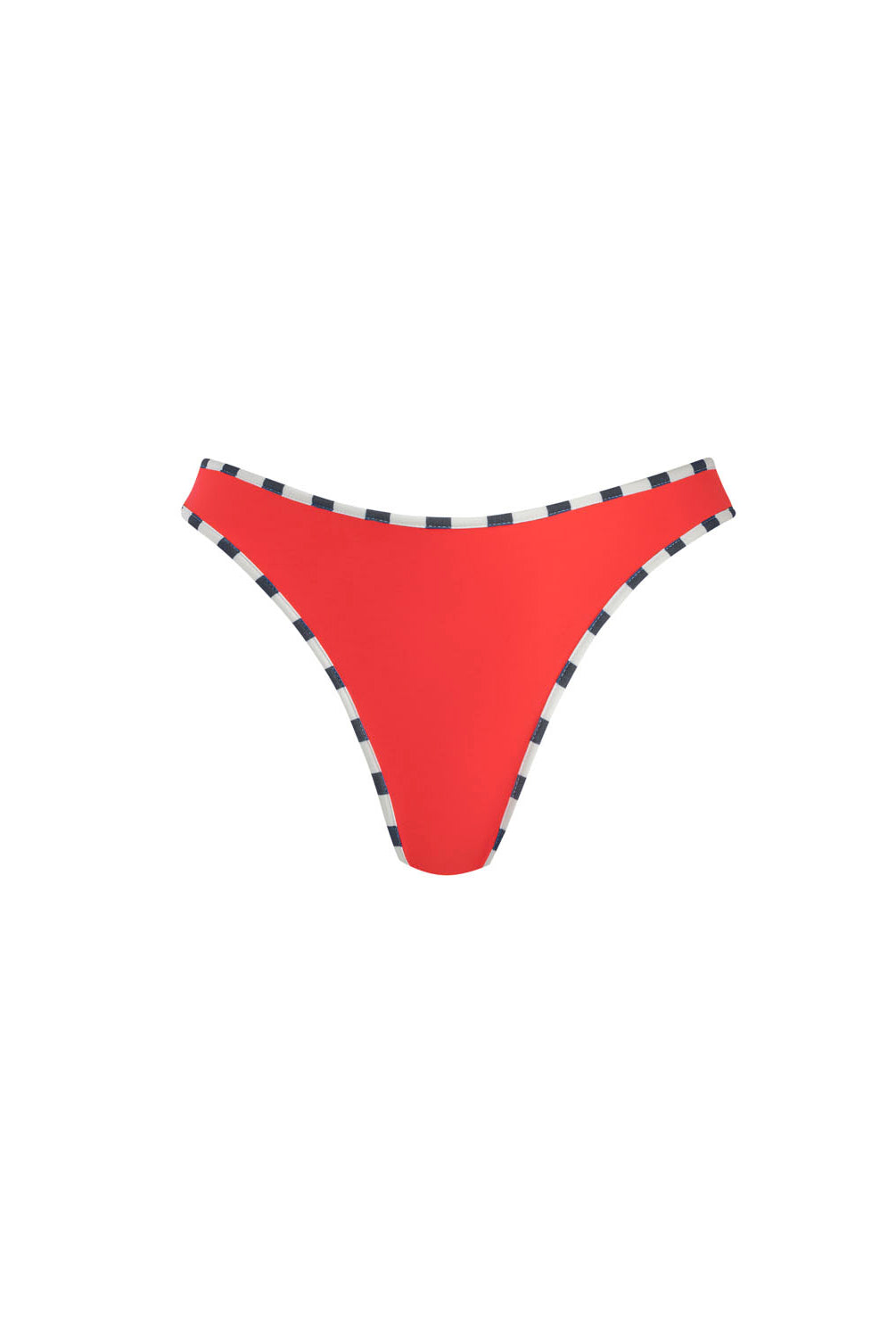 Sunset Waves Sarah Bottom in passion red bikini bottom with contrast piping and mid-rise fit