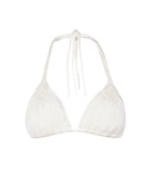 White Isla Macrame triangle bikini top with delicate handwoven detailing