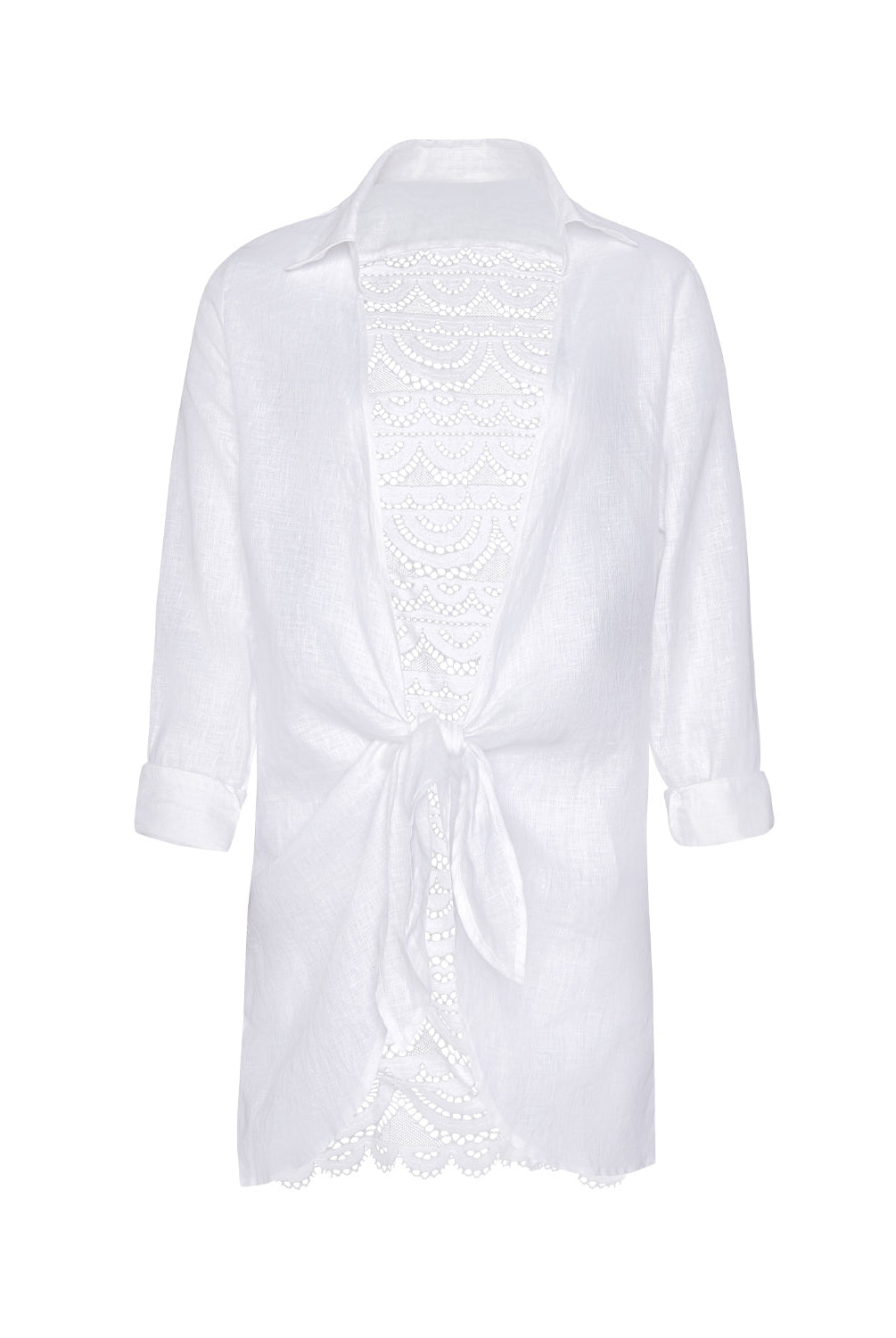 Water Lily Lace Millie Tie Tunic with scalloped lace back