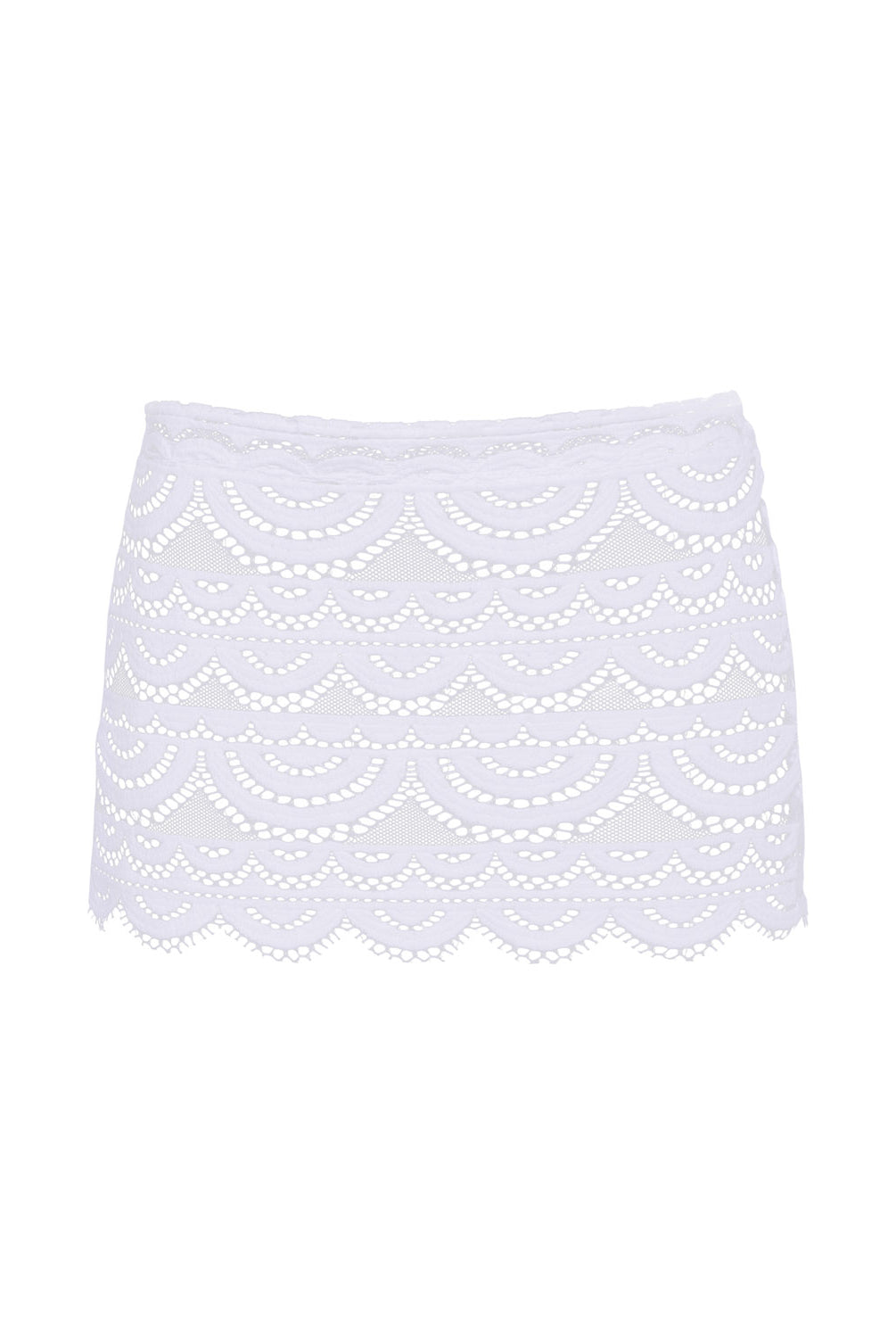 Water Lily Maycee Skirt hand-cut lace mini worn over swimwear for poolside and night-out styling
