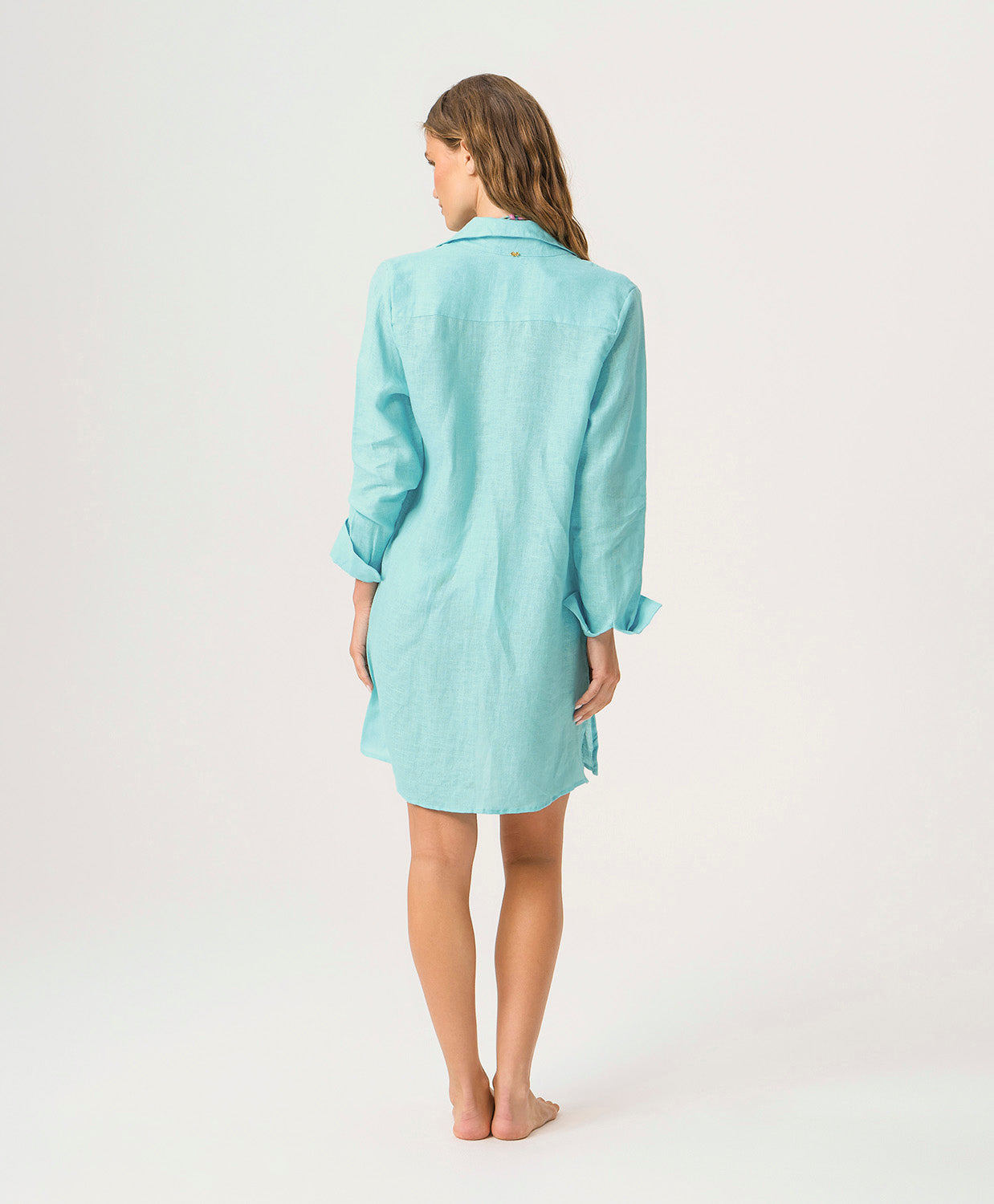 Water Millie Tie Cover Up in bright blue linen with tie closure, styled over swimwear