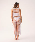 White Sands Beaded Brynn cover-up featuring an intricate open net macramé design