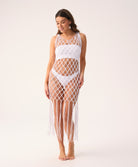 White Sands Beaded Brynn cover-up featuring an intricate open net macramé design