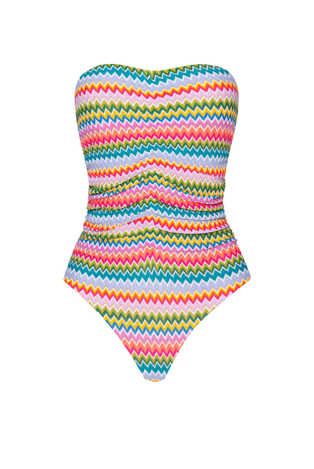 Colourful Ziggy Ruched One-Piece Swimsuit with strapless design