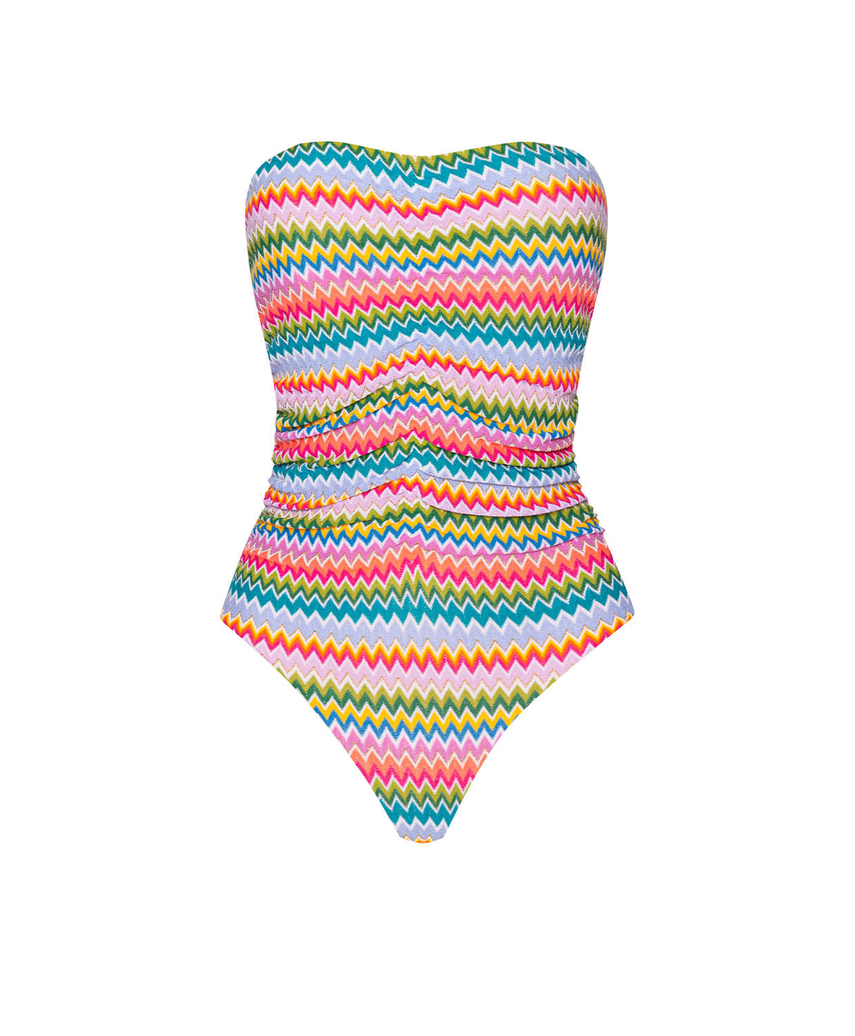 Colourful Ziggy Ruched One-Piece Swimsuit with strapless design