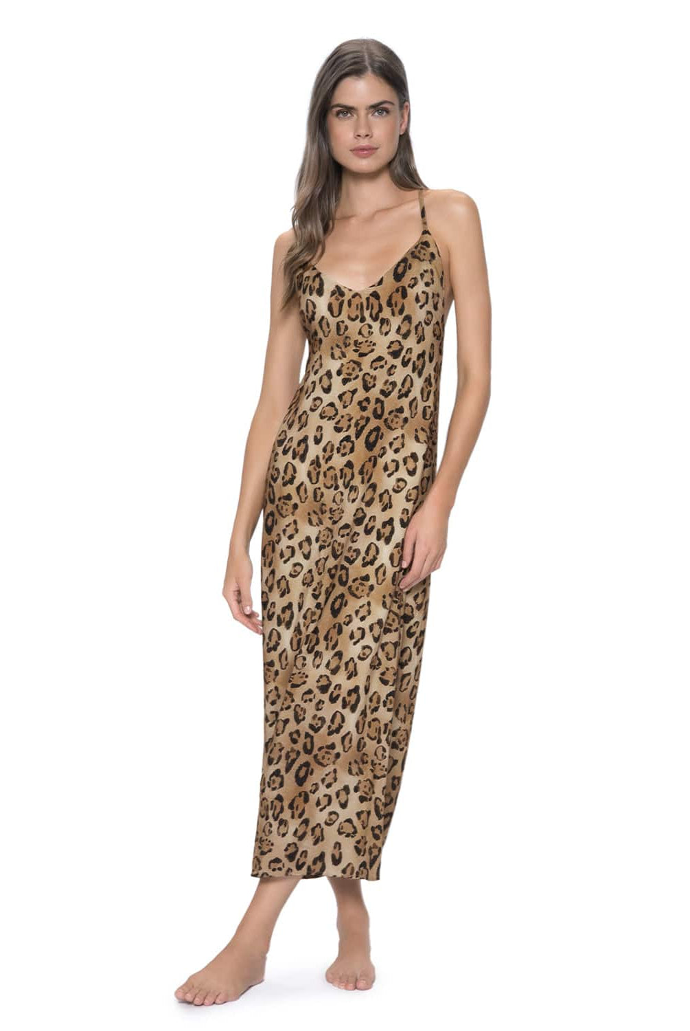 Woman Wearing Leopard Slip Dress