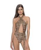 Woman Wearing Animal Print One Piece Swimsuit