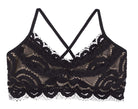 Black lace bralette bikini top in front of white background