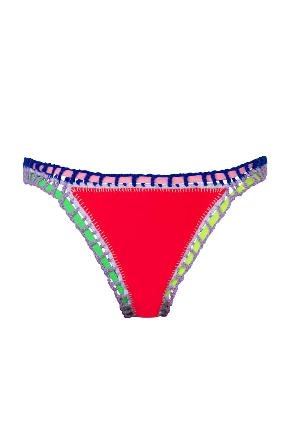 A red bikini bottom against a white wall.