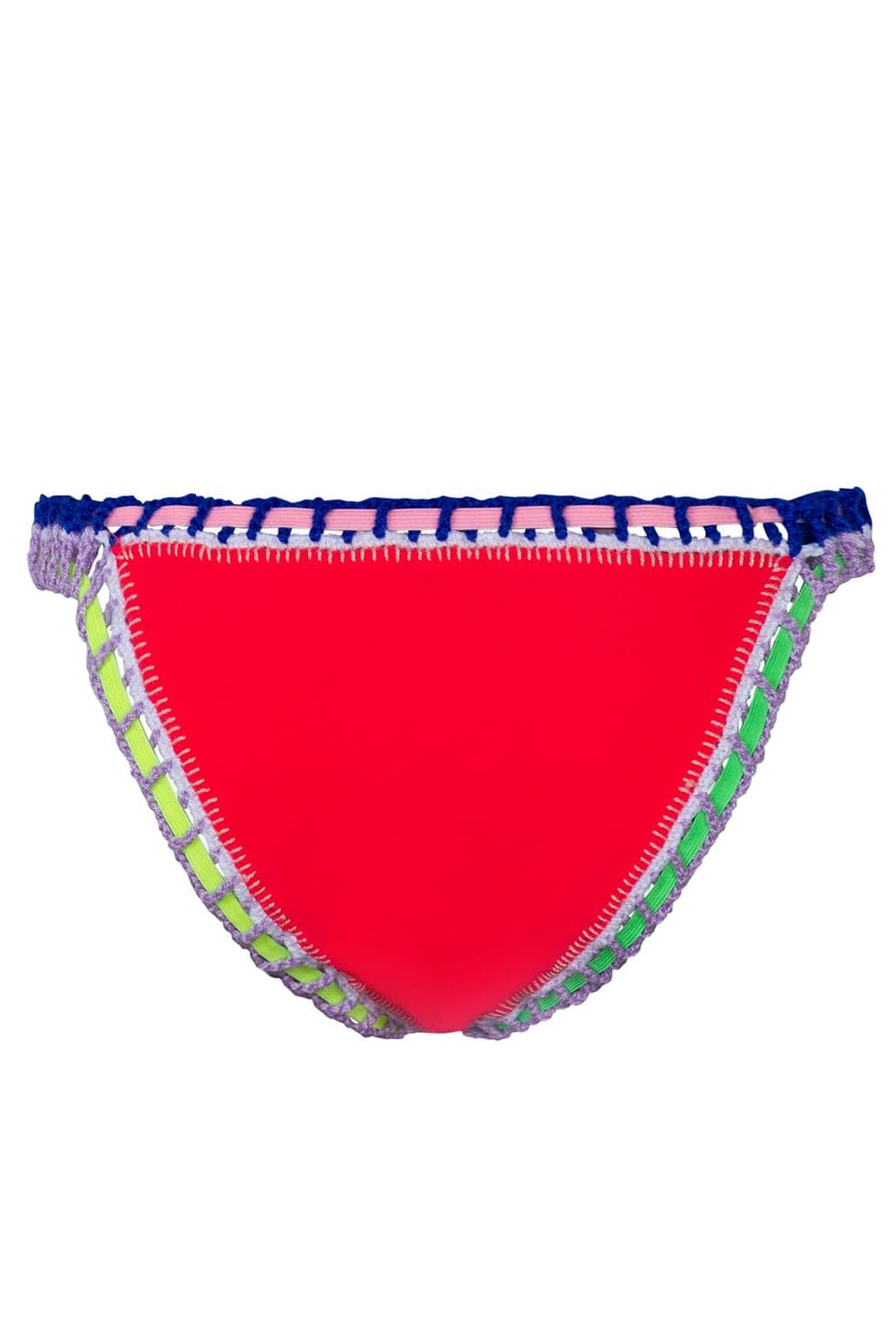 A red bikini bottom against a white wall.