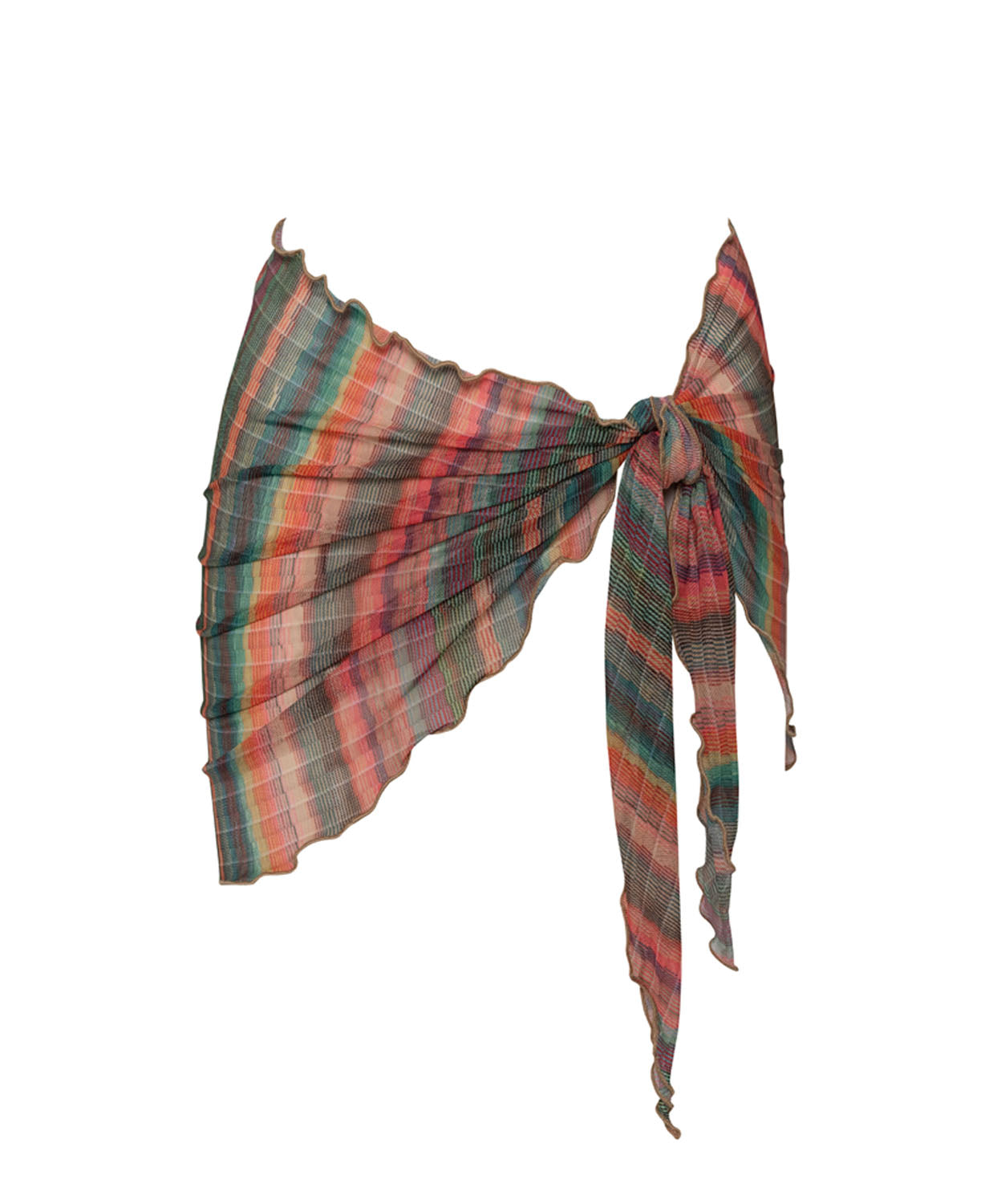 A striped sarong against a white wall. 