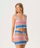 Blueberry Cleo Skirt pastel striped crochet mini skirt with adjustable tie and lightweight resort style