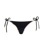 Black bikini bottom with tie sides on a white background