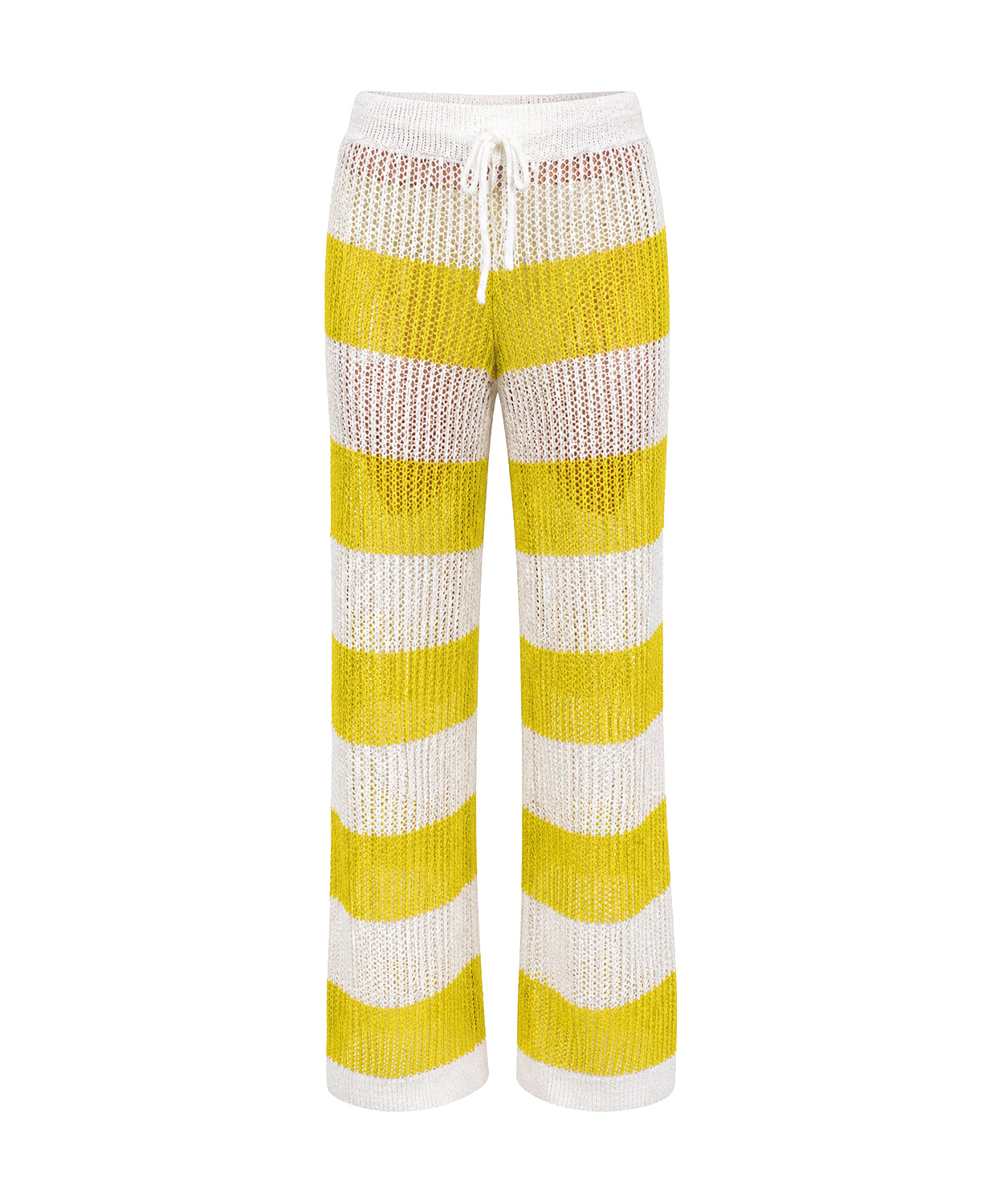 Yellow and white striped pants on a white background