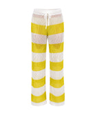 Yellow and white striped pants on a white background