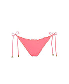 Pink bikini bottom with string ties on a white background