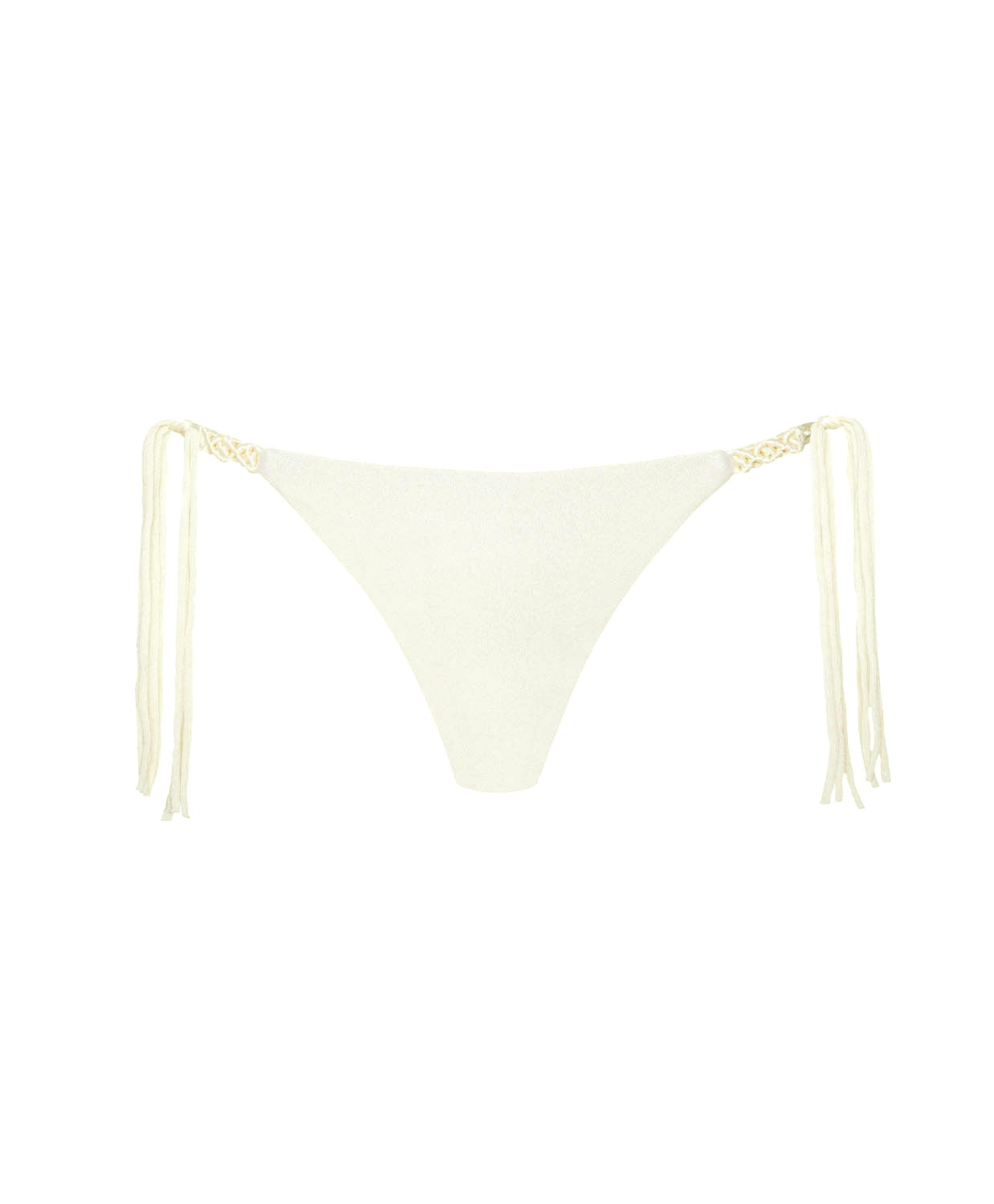 Cream tie side bikini bottom against a white background