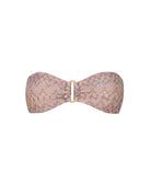 Pink patterned bandeau top on a white background