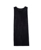 A black short coverup dress with stitching details and side slit. Featured against a white wall background.