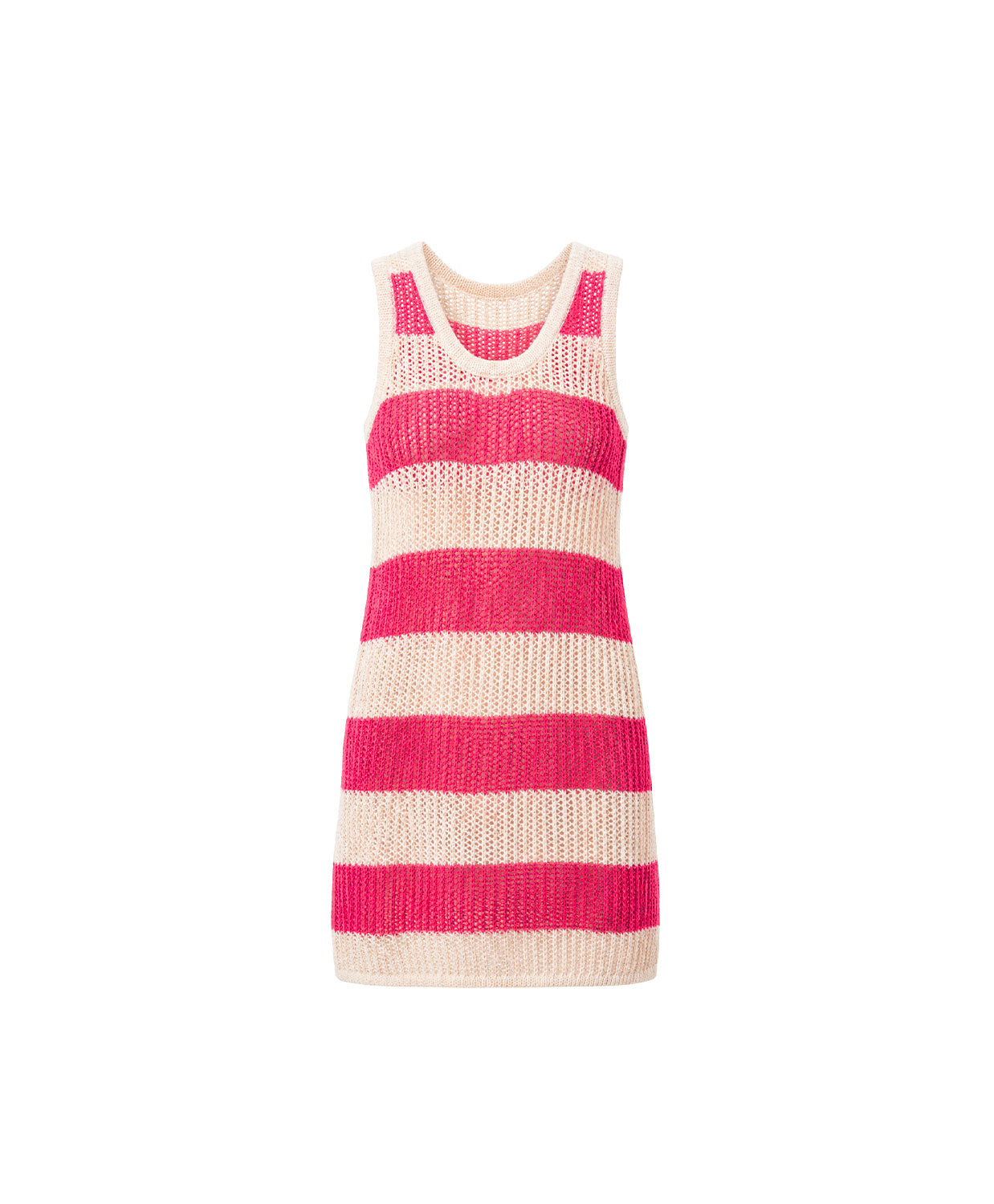 Striped dress with pink and beige pattern on a white background