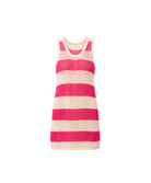 Striped dress with pink and beige pattern on a white background