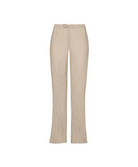 A pair of beige ribbed knit wide-leg pants with a drawstring waist, shown against a plain white background.